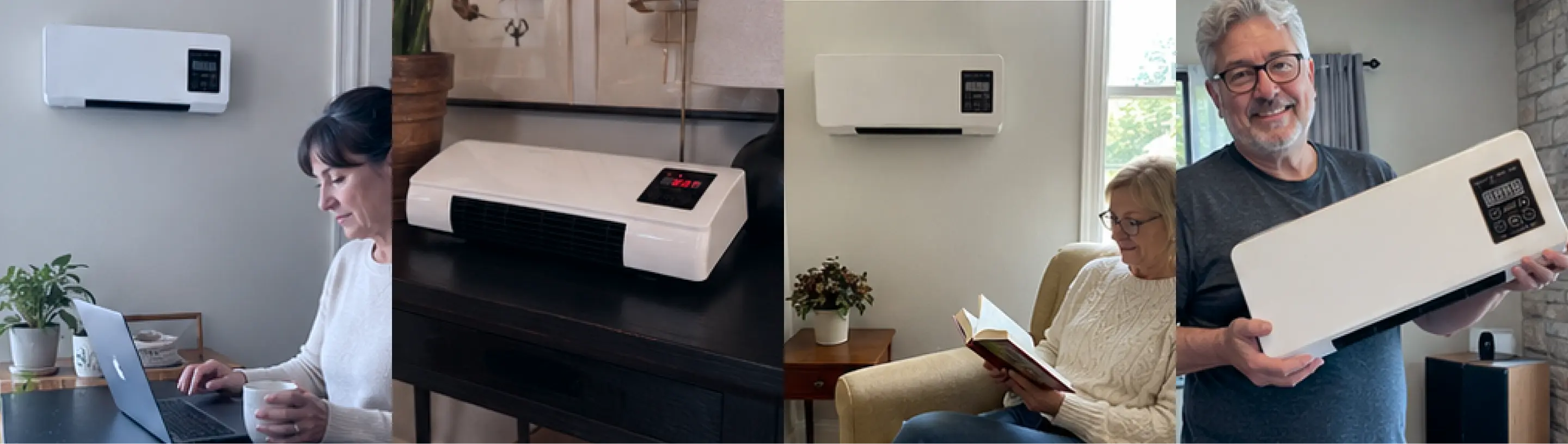 A range of people using CoolCove at home while working, reading, and relaxing